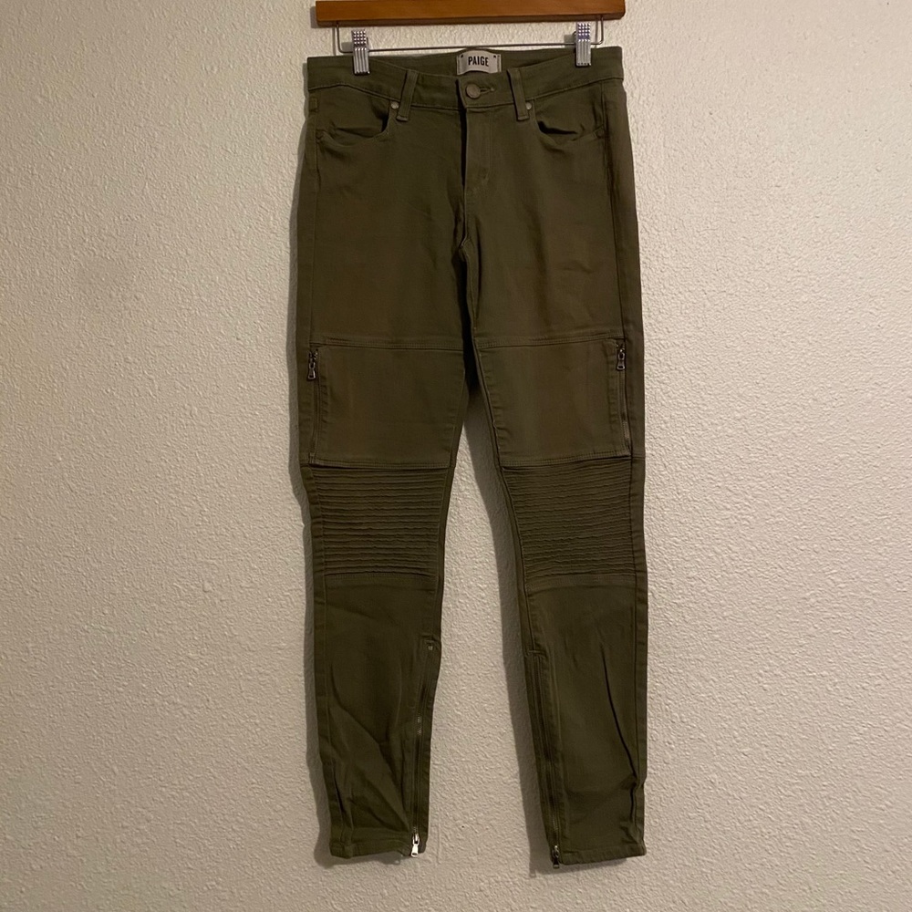 Olive Paige Moto skinny ankle zip jeans